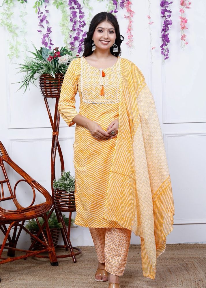 Pure Cotton Lehariya Kurta Set