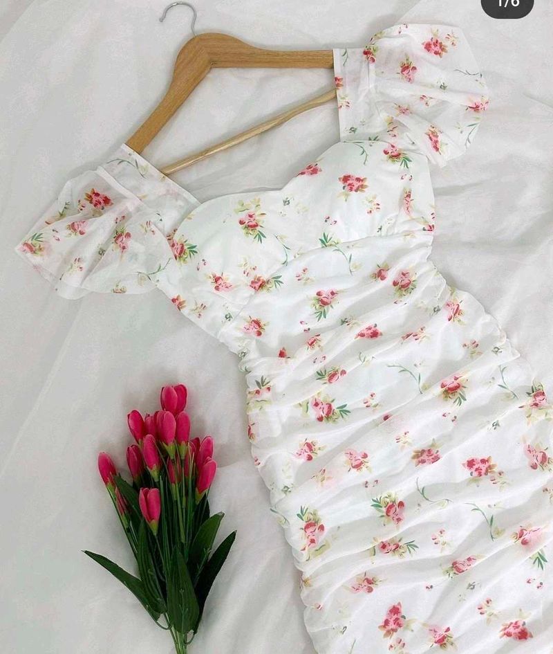 White Floral Mesh Dress