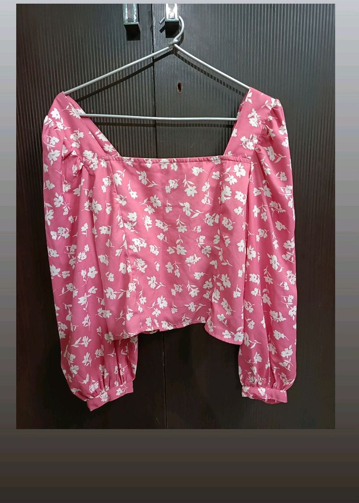 Cute Pink Puffed Sleeves Top