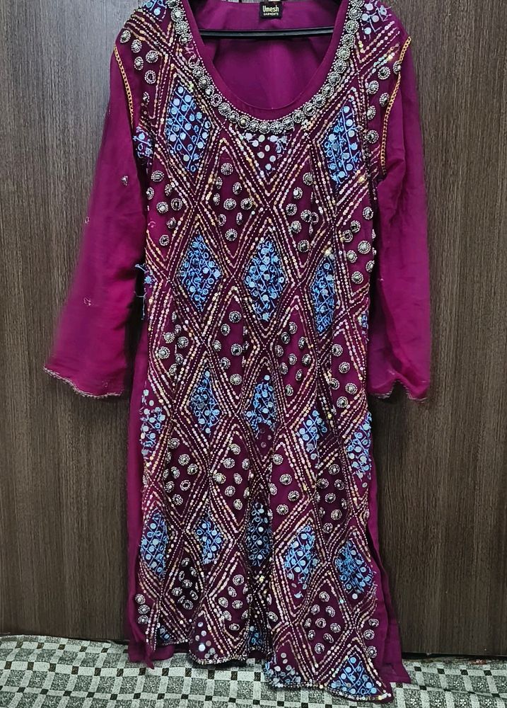 Georgette Kurta Full Front Work