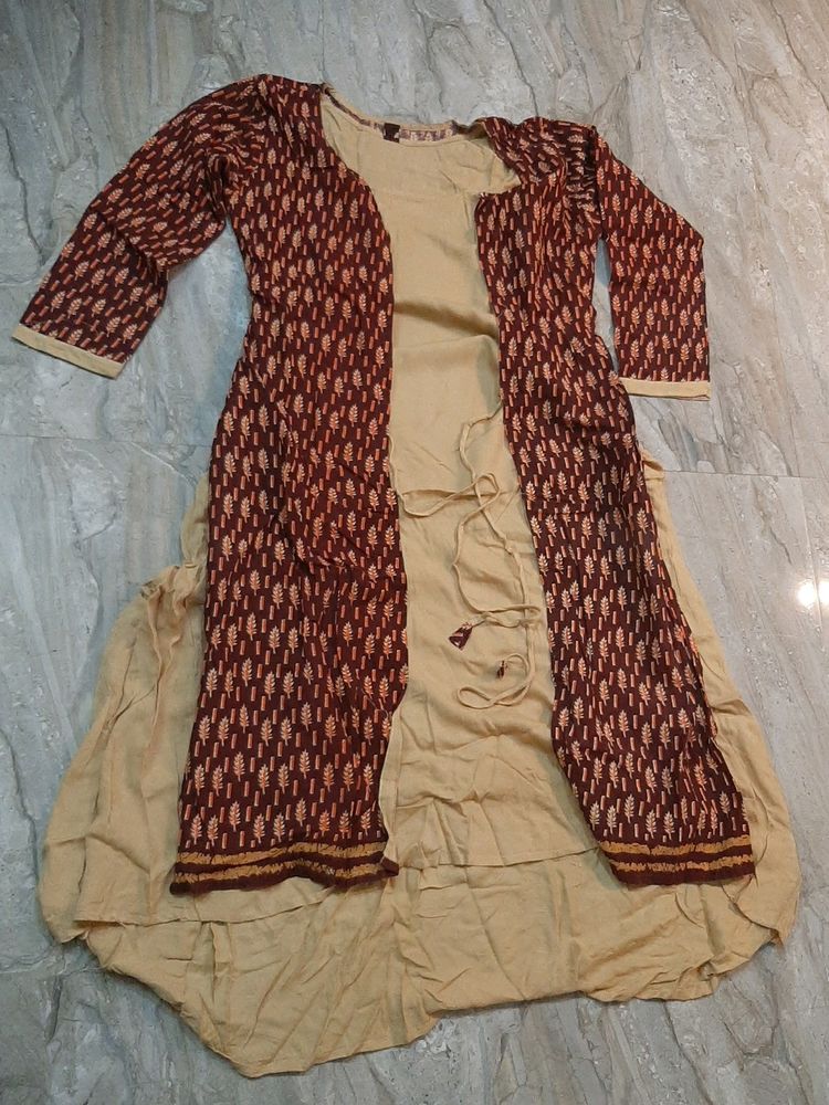 A Line Cream Colour Double Layer Kurti