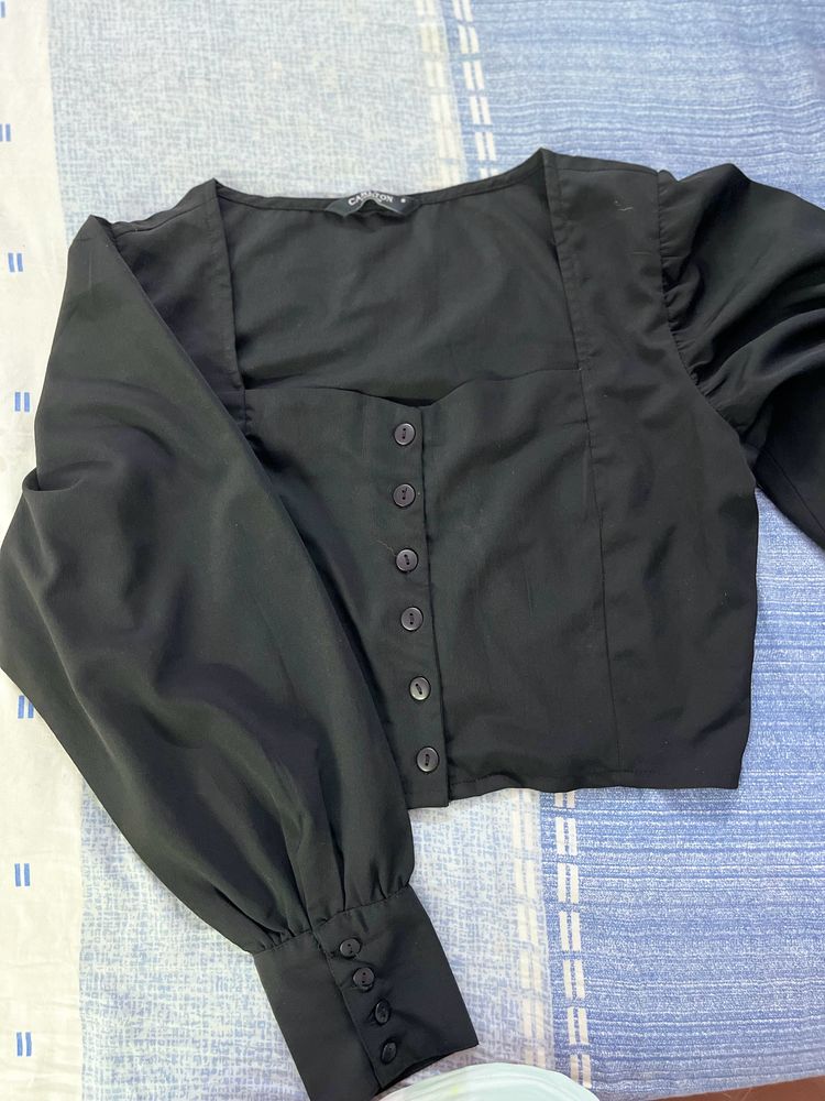 Carlton London Black Victorian Blouson Top