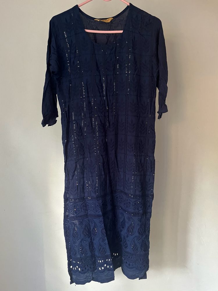 Chikankari Navy Blue Kurti