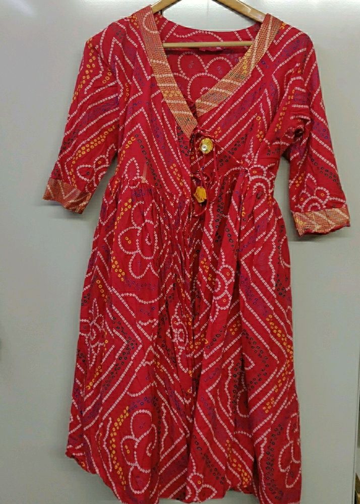 ❤️ ANUBHUTEE RED BANDHEJ PRINT KURTA SET