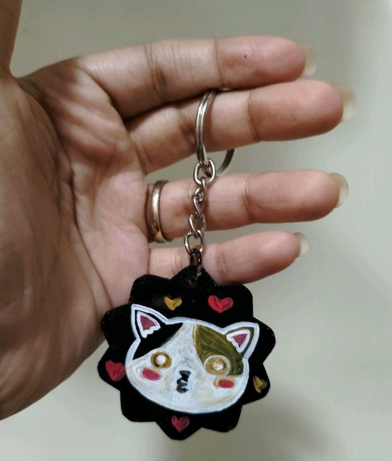 Hand Painted Cat Keychain