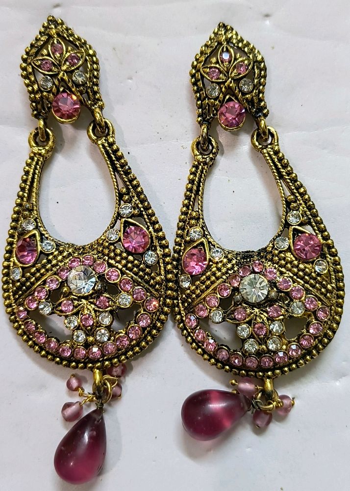 Tone Pink Metal Drop Earrings