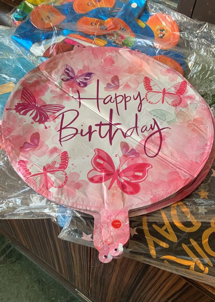 Happy Birthday 2 pcs Butterfly Print Pink Foil