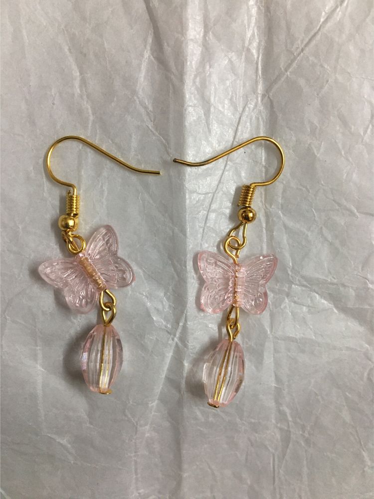 Blush Pink Butterfly Bead Drop Earrings