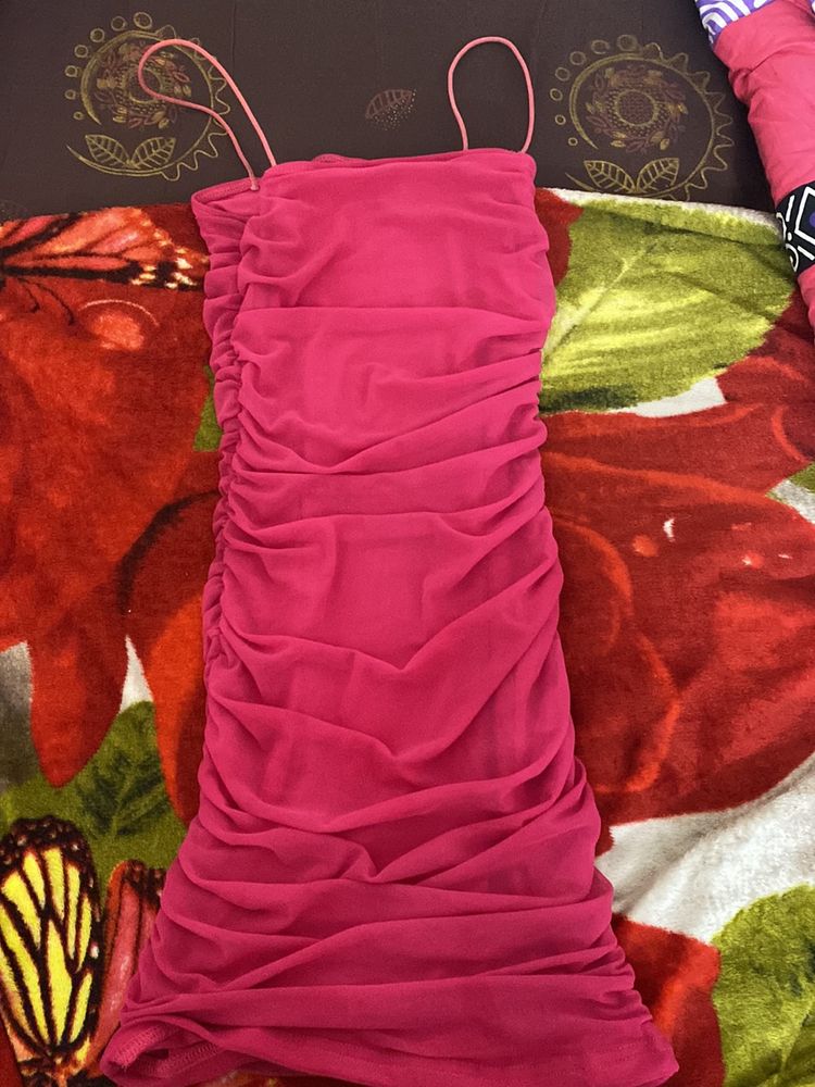 Hot Pink Ruched Bodycon Dress