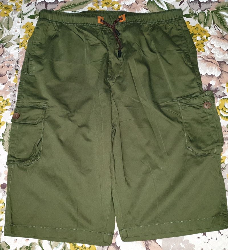 Olive Green Casual Wear Mens Poly Silk Shorts