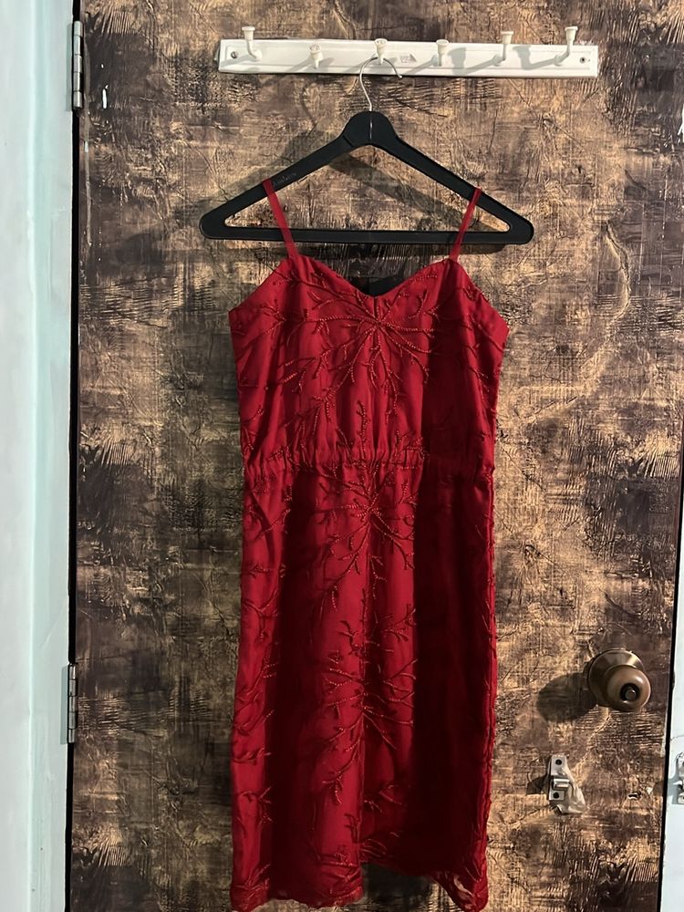 Maroon Or Wine Red Midi Dress