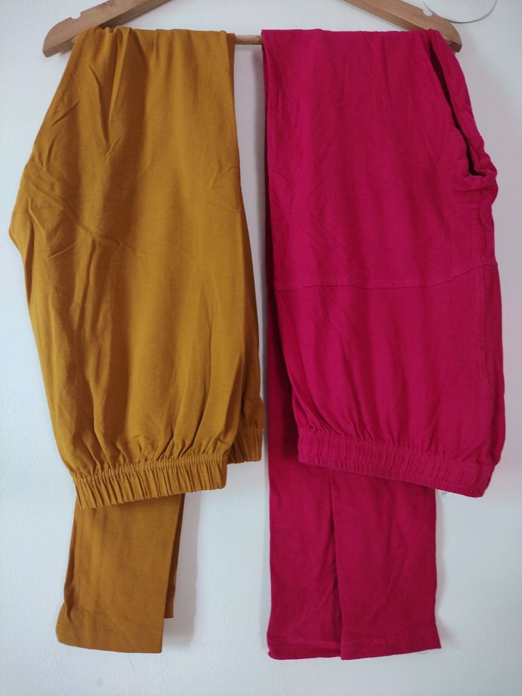 2 Leggings For Women, Pink And Mustard, 30