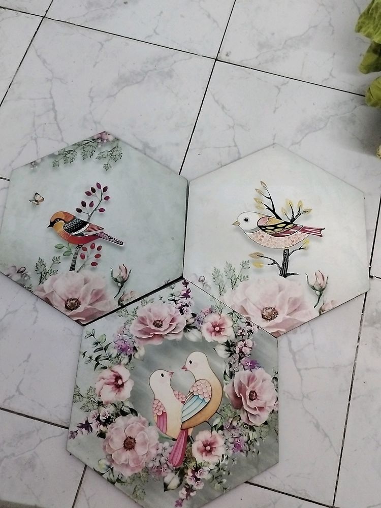 Set Of 3 Self Sticking Wall Paintings.