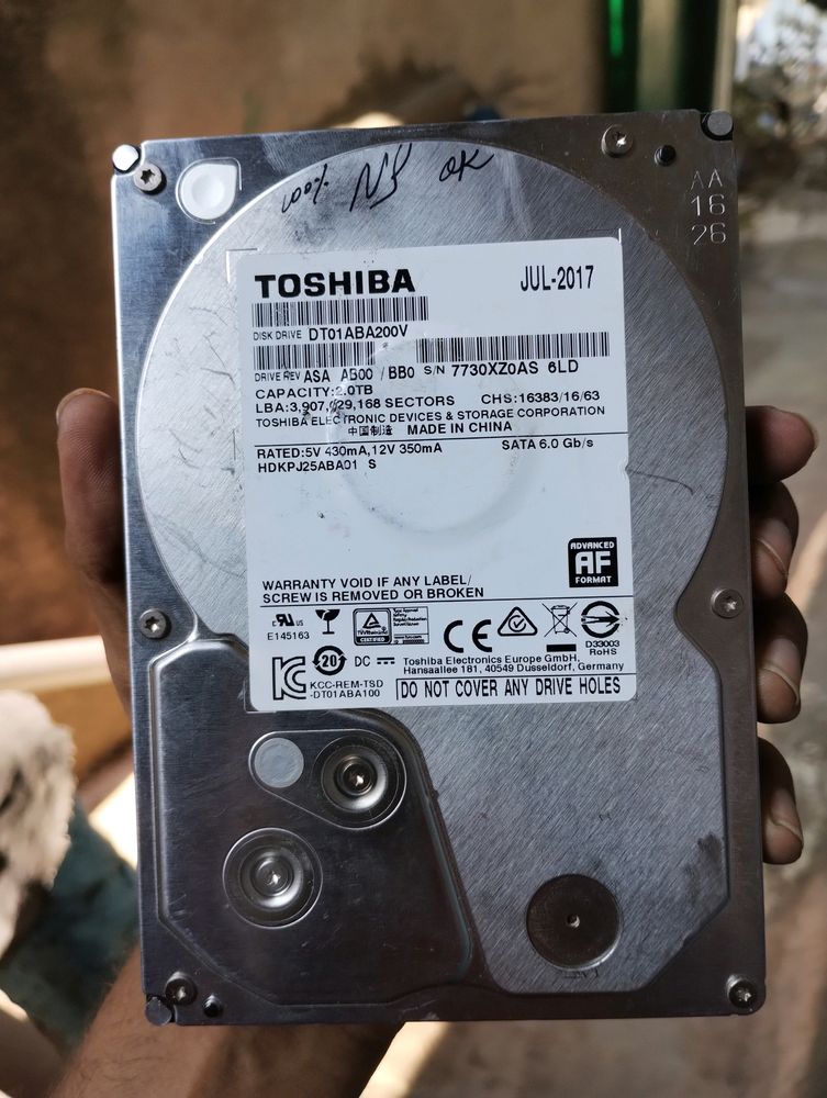 2TB toshiba Internal Harddisk(HDD)- 100% Health