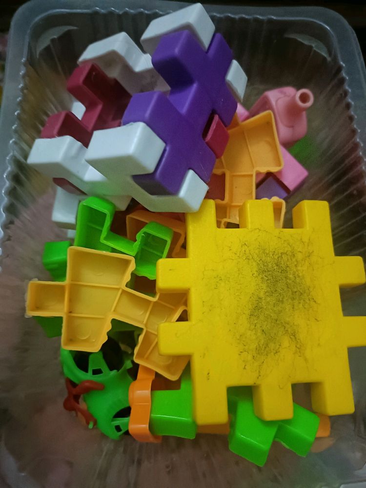 Combo Of Puzzles & Plastic Bird Toy