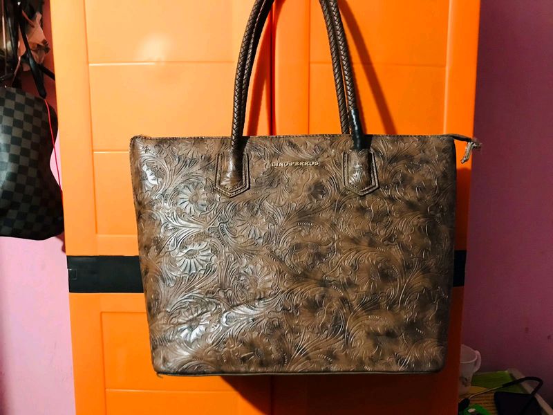 Lino Perros Brown Textured Big Tote Handbag