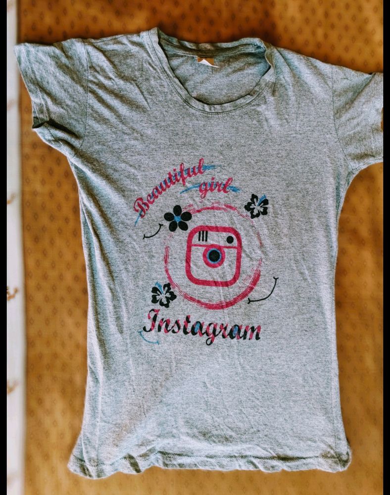 Instagram Themed Gray T-shirt For Women