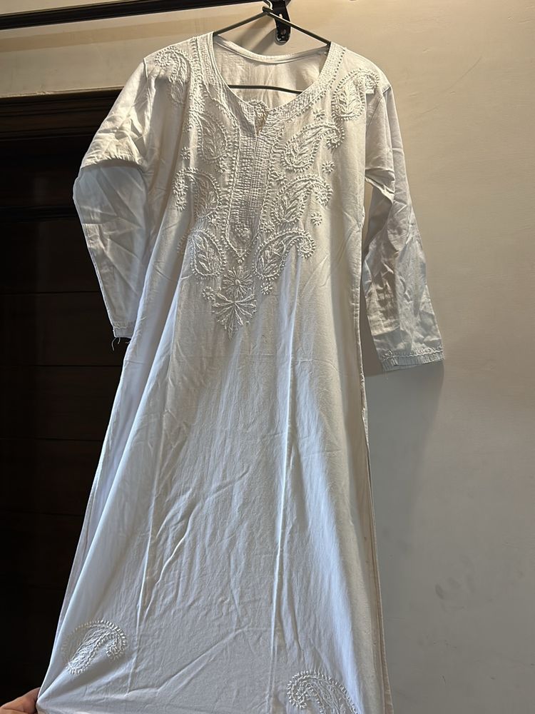 White Kurti With Embroidery Work