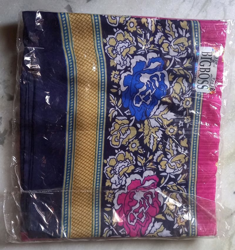 Saree With Blouse Attached Of Pink And Blue Colour