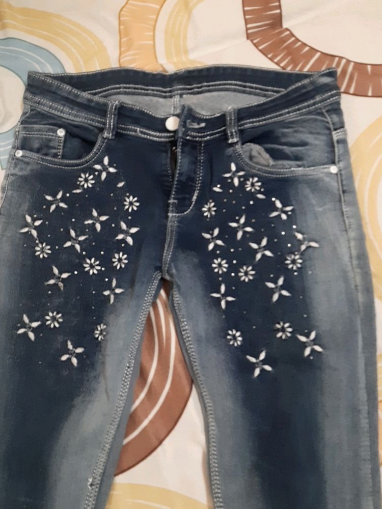 Blue Jeans With Beautiful Floral Design