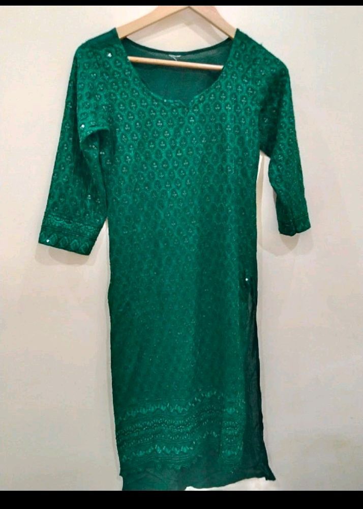 Deep Green Sequence Embellished Chickenkaari Kurta