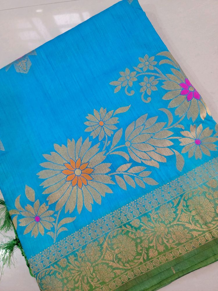 Sky Blue Banarasi Soft Silk Saree