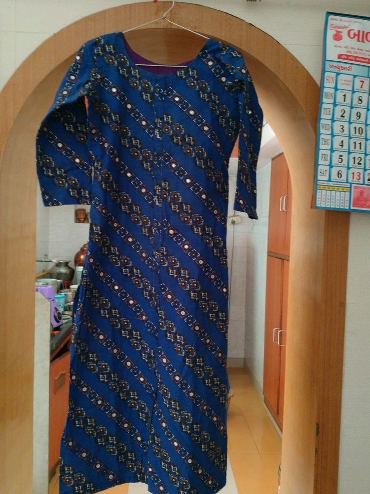 Blue Colour Mirror Work Kurti