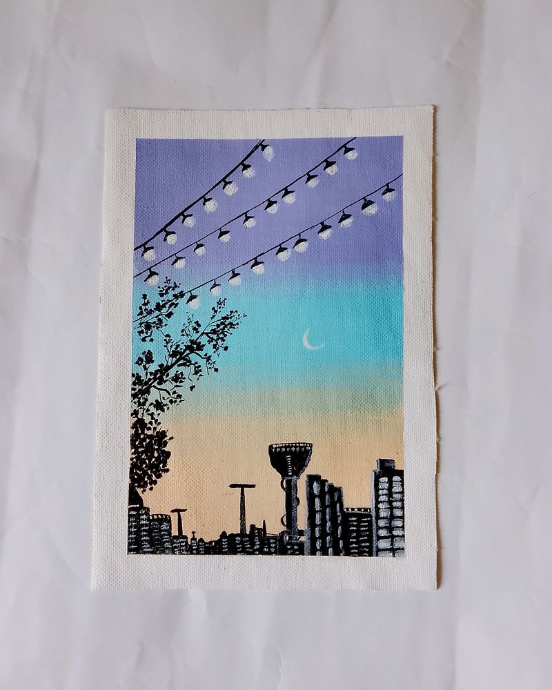 City Lights Acrylic Canvas Sheet (HANDMADE)