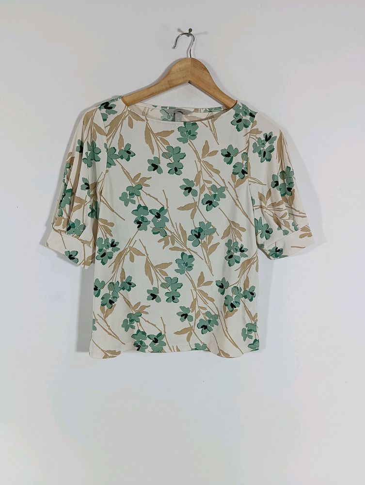 Cream Printed Casual Top (Women)