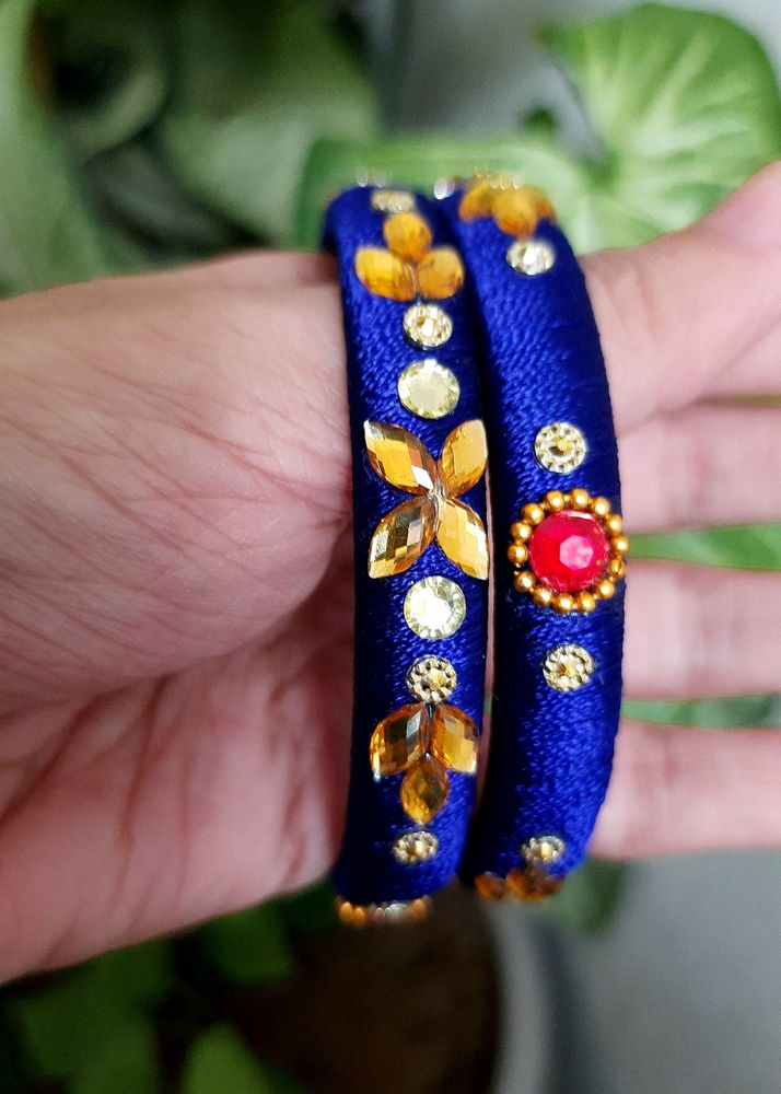 Blue Designer Silk Thread Bangles Set Of