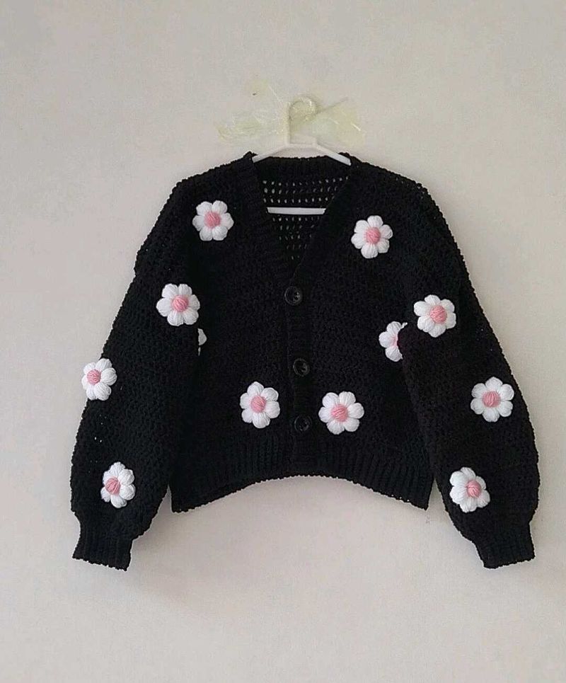 Crochet Daisy Black Cardigan