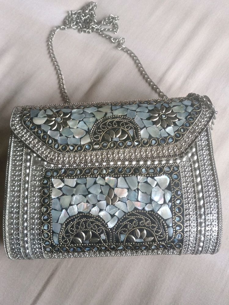 Silver Oxidised Clutch Bag