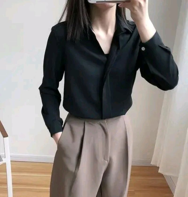 Korean Style Women Black Formal Shirt 🖤