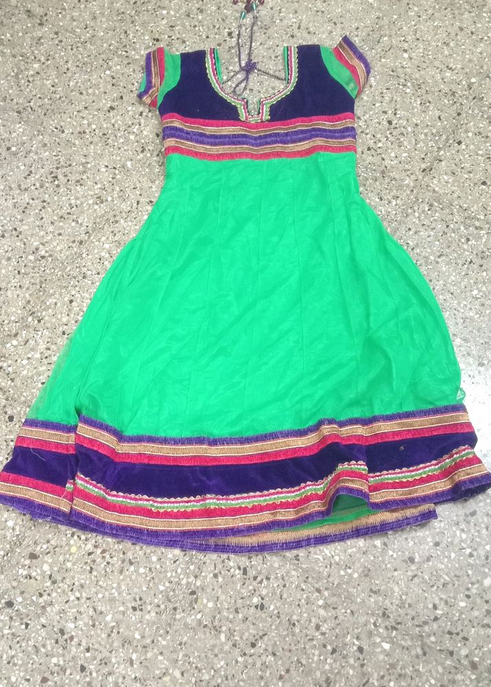 Green With Purple Anarkali Kurta