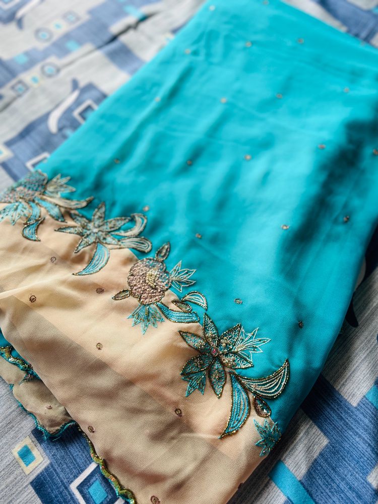 Chiffon Turquoise Saree