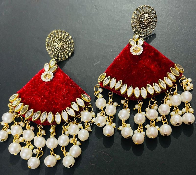 Fancy Fabric Long Size Earrings