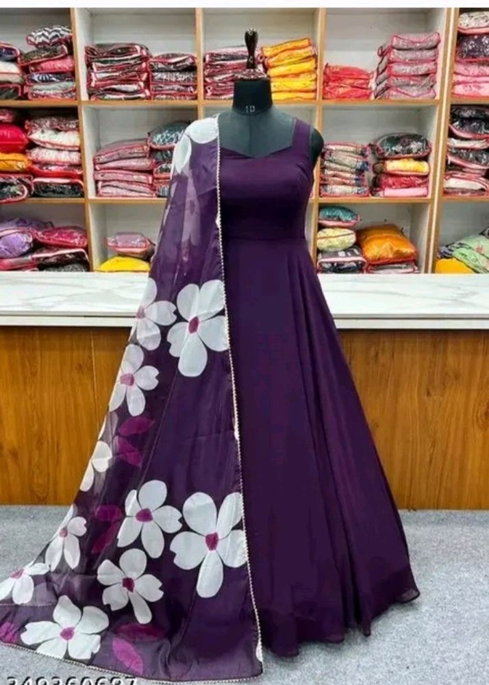 Purple Anarkali Dress With Dupatta