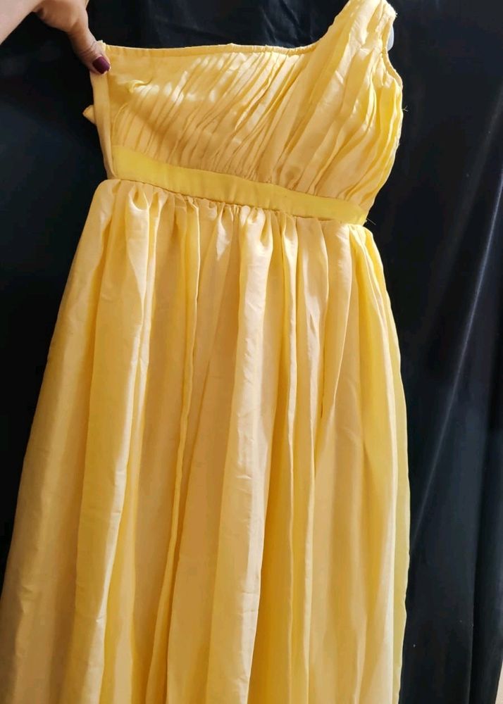 Yellow Chiffon One-Sided Maxi Gown For Girls