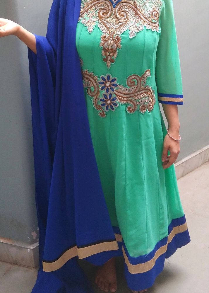 Sea Green Ethnic Suit With Dupatta