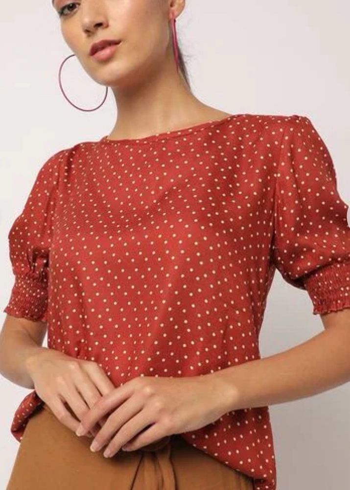 Fig Branded Polka Dot Print Round Neck Top