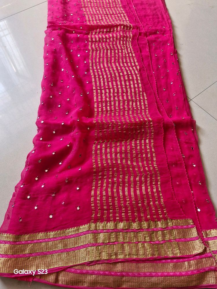 Dark Pink Real Mirror Heavh Georgette Saree