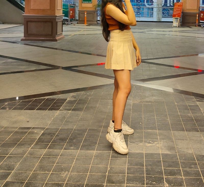 Beige Color Tennis Mini Skirt