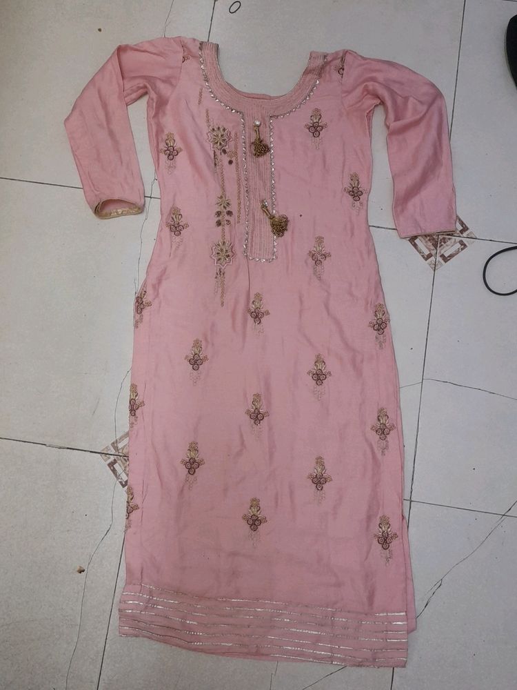 Party Wear Pink Kurti Set With Bottom