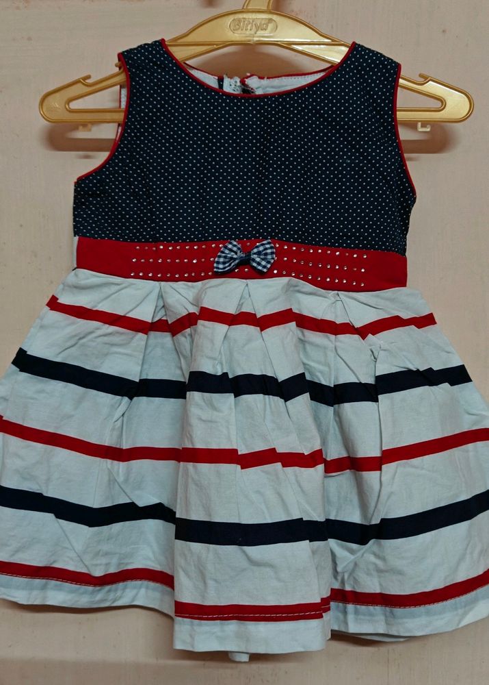 White Stripes Cotton Frock