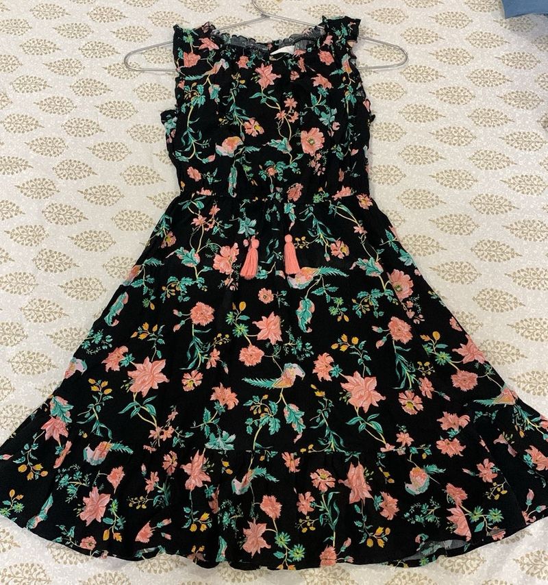 Floral Black Frock For 8-10 Year Old Girls