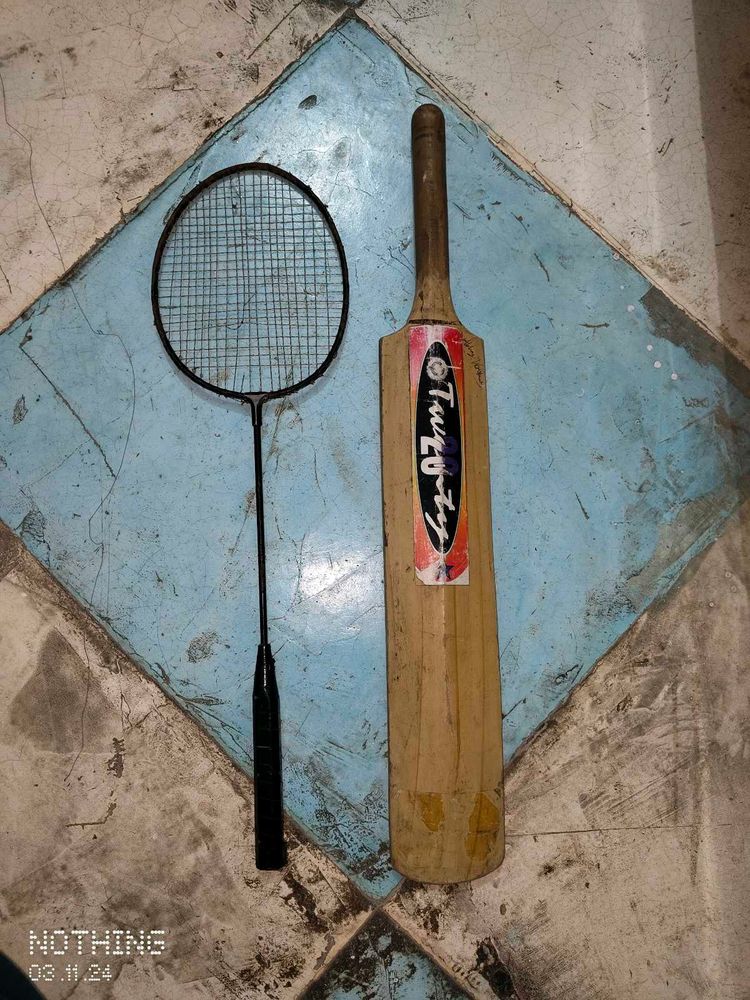 combo cricket bat and badminton racket old