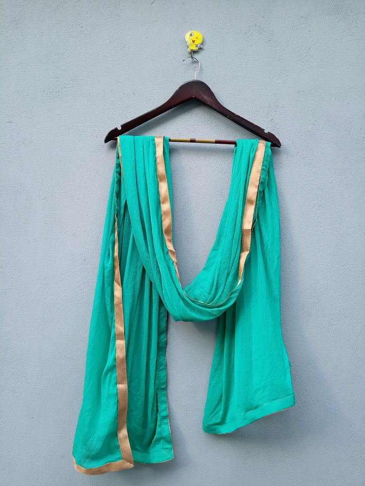 Sea Green Dupatta With Golden Border