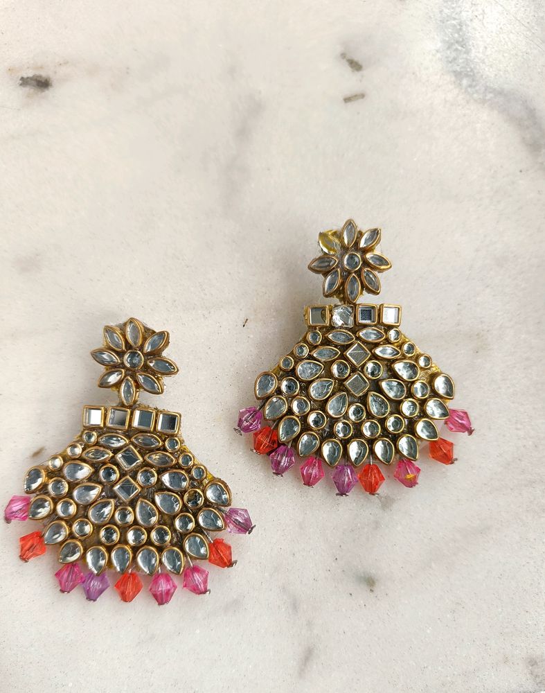 Crystal Bead Kundan Earrings