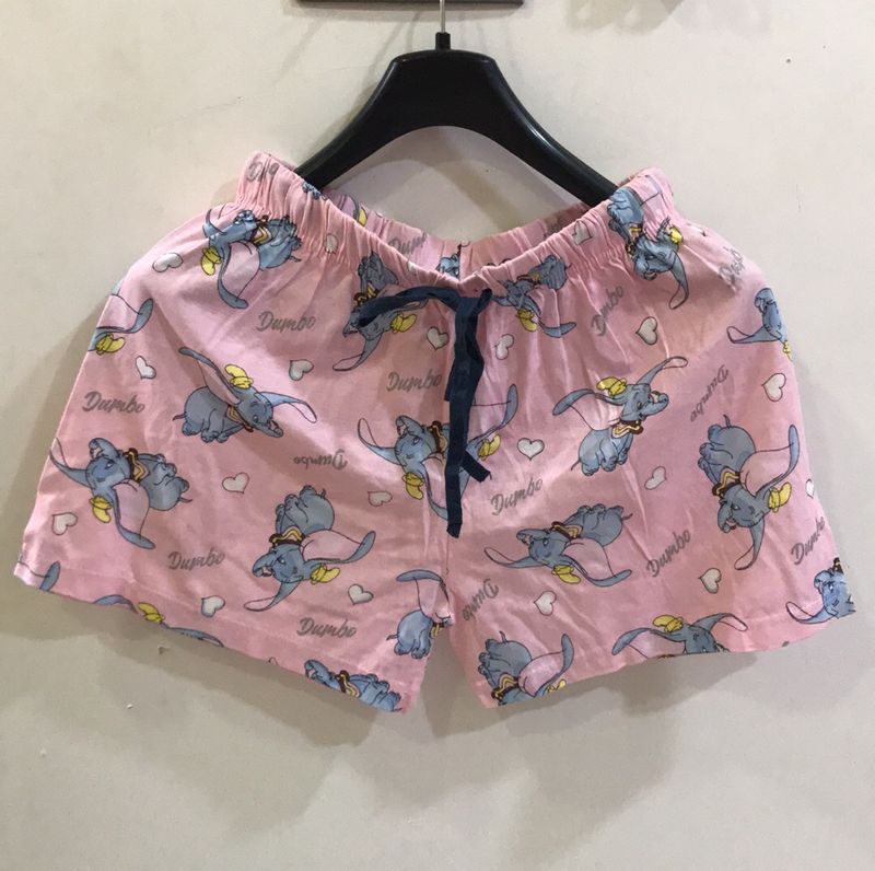 Dumbo Toon Print Pink Pyjama Shorts For Women