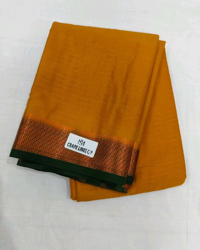 New Mustard And Green Crepe Saree